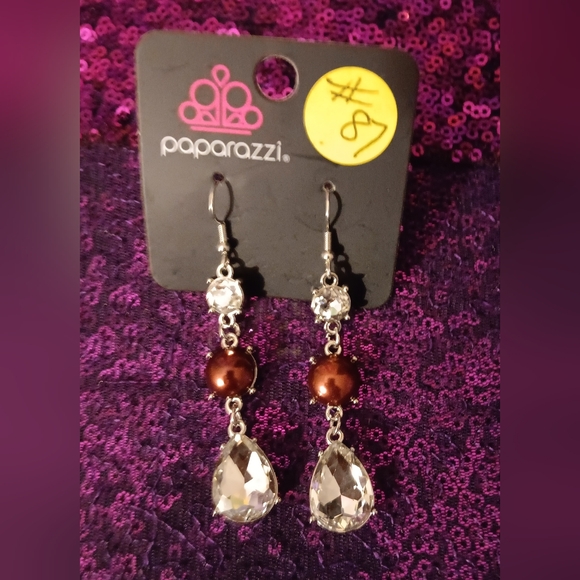 paparazzi Jewelry - Paparazzi Silver and Brown Teardrop Earrings